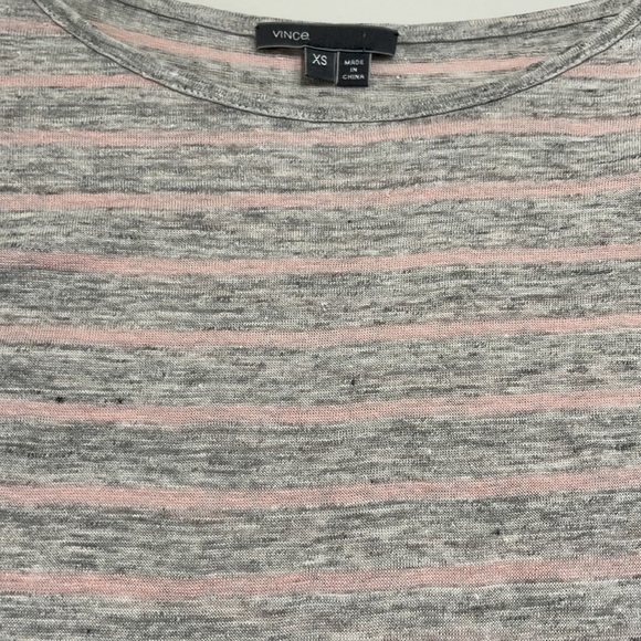 Vince Heathered Grey/Pink Stripe S/S Tee Shirt SZ XS - Picture 4 of 6